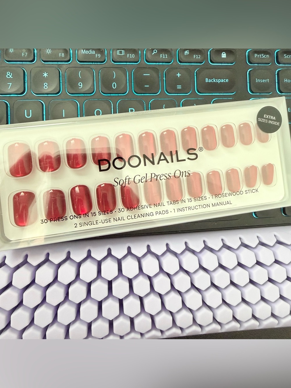 New Doonails Soft Gel Press On Nails - Red Cat Eye extra short square